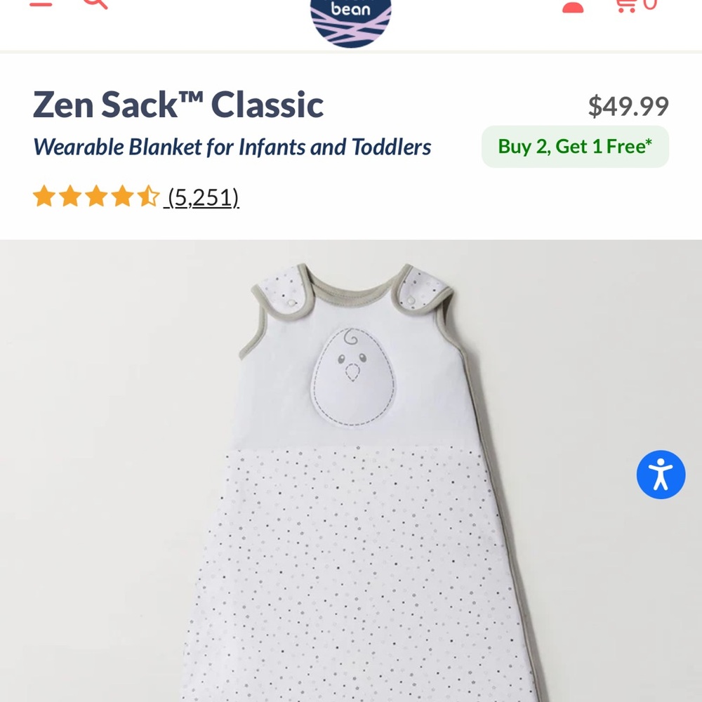 Nested Bean Zen Sack Classic Wearable Blanket - White with Gray Trim